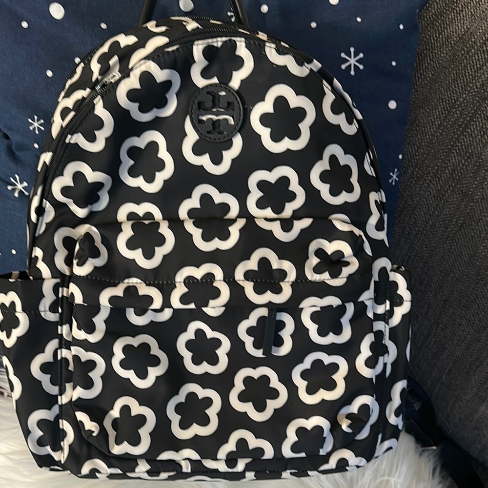 Tory Burch Black and White Floral Backpack